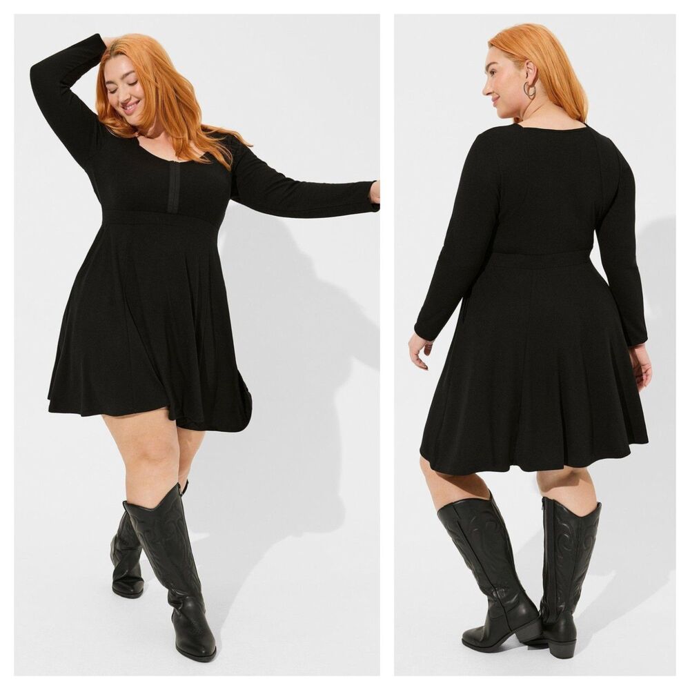 Torrid Black Waffle Mini Skater Dress